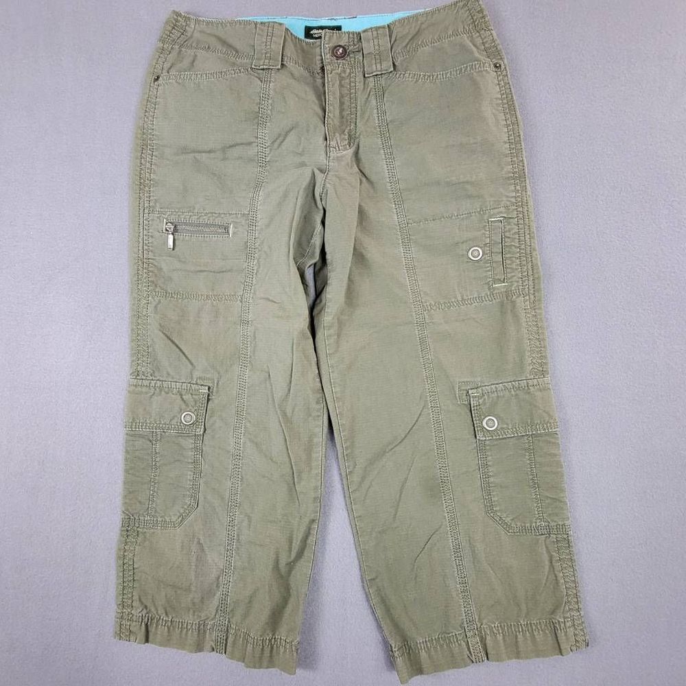 Eddie Bauer Womens Mercer Capri Pants Green Cargo Pockets Mid Rise Ripstop 6